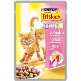 Хапки в сос в пауч за малки котенца Purina Friskies Junior Пиле и Моркови 85гр.